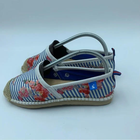 Joules Summer Espadrilles Blue White Stripe & Floral Stretch Crochet Motif UK 7 - Picture 6 of 14